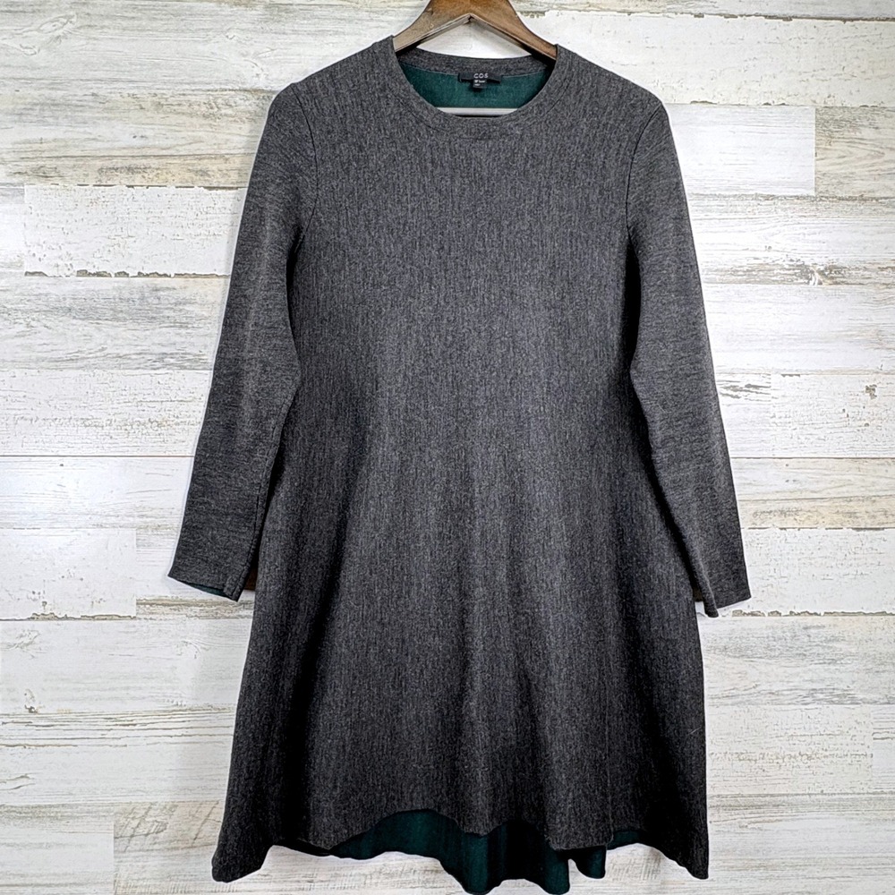 COS Sweater Dress Double Faced Large Grey Merino Wool Blend Lagenlook Capsule